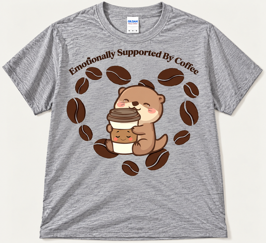 Sport gray cute otter coffee graphic tee for coffee lovers, casual unisex gift shirt