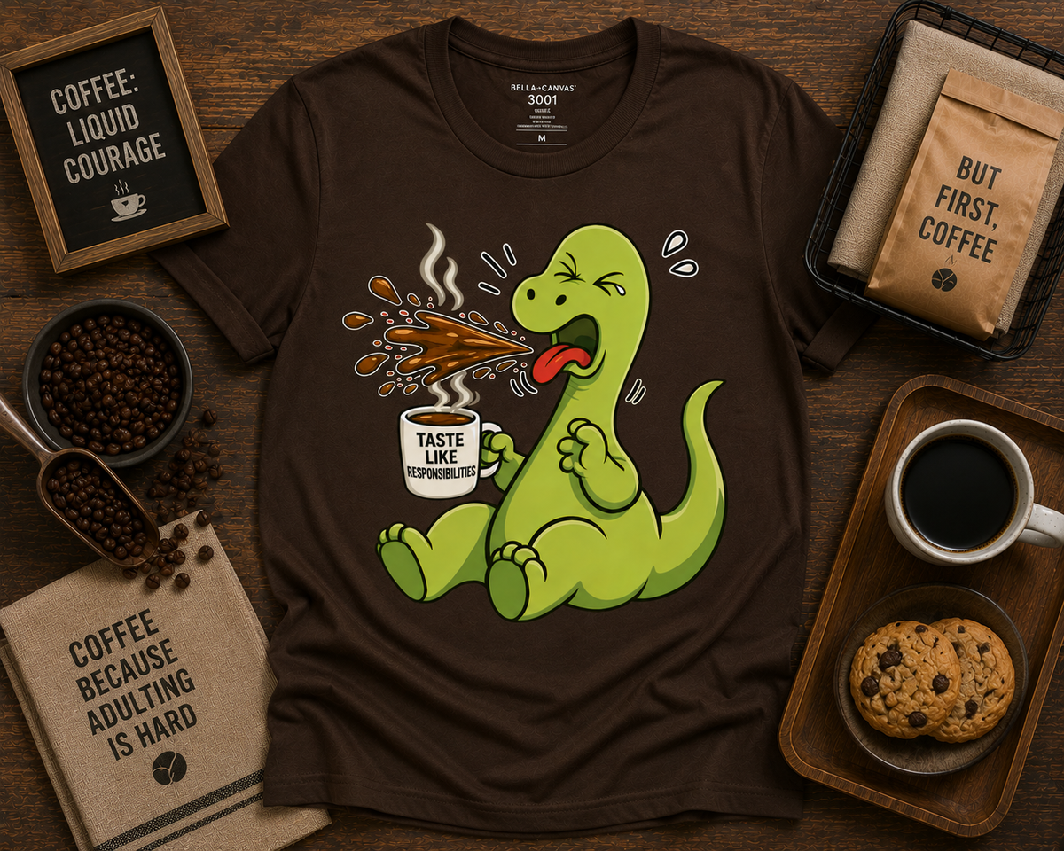 Premium funny dinosaur coffee shirt on Brown Bella Canvas 3001 Taste Like Responsibilities coffee lover shirt USA