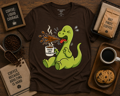 Premium funny dinosaur coffee shirt on Brown Bella Canvas 3001 Taste Like Responsibilities coffee lover shirt USA