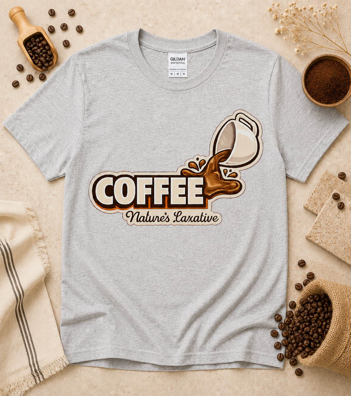 Sport Grey Coffee Nature’s Laxative funny coffee addict graphic tee with bold retro coffee lettering cozy casual apparel for coffee lovers and baristas
