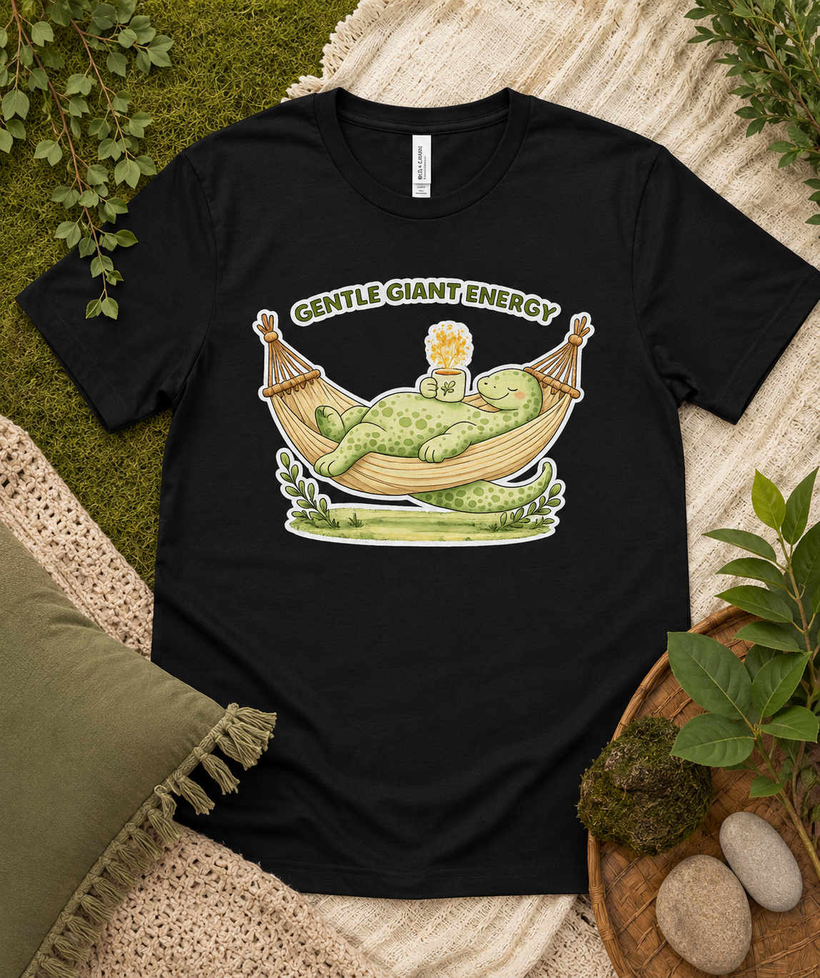 Gentle Giant Energy Dinosaur Shirt | Cozy Relaxing Dino Graphic Tee | Cute Introvert Comfort Shirt | Bella Canvas Premium & Gildan Heavy Cotton