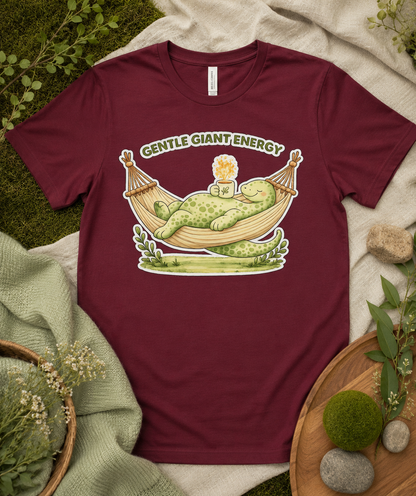 Gentle Giant Energy Dinosaur Shirt | Cozy Relaxing Dino Graphic Tee | Cute Introvert Comfort Shirt | Bella Canvas Premium & Gildan Heavy Cotton