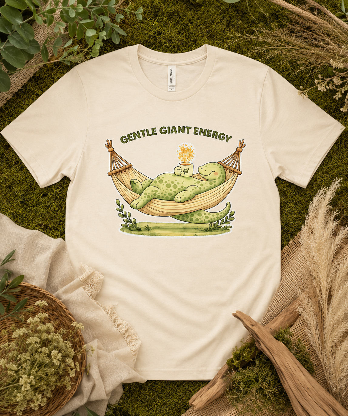 Gentle Giant Energy Dinosaur Shirt | Cozy Relaxing Dino Graphic Tee | Cute Introvert Comfort Shirt | Bella Canvas Premium & Gildan Heavy Cotton