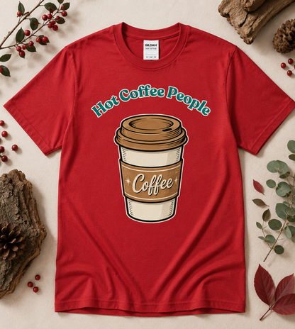 Cardinal Red Hot Coffee People retro coffee lover shirt featuring hot coffee cup graphic cozy holiday coffee aesthetic tee for caffeine lovers and café fans