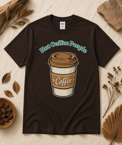 Dark Chocolate brown Hot Coffee People cozy coffee aesthetic graphic shirt with retro hot coffee artwork perfect for coffee addicts baristas and café outfit lovers