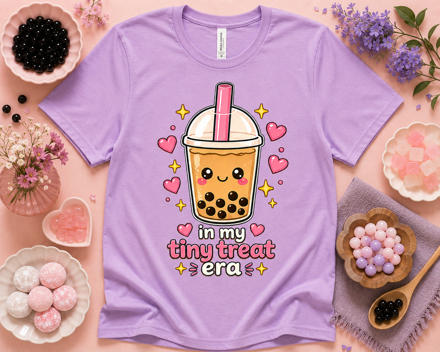 In My Tiny Treat Era Orchid Bella Canvas 3001 cute bubble tea graphic shirt