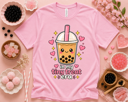 In My Tiny Treat Era pink Bella Canvas 3001 cute boba shirt for bubble tea lovers