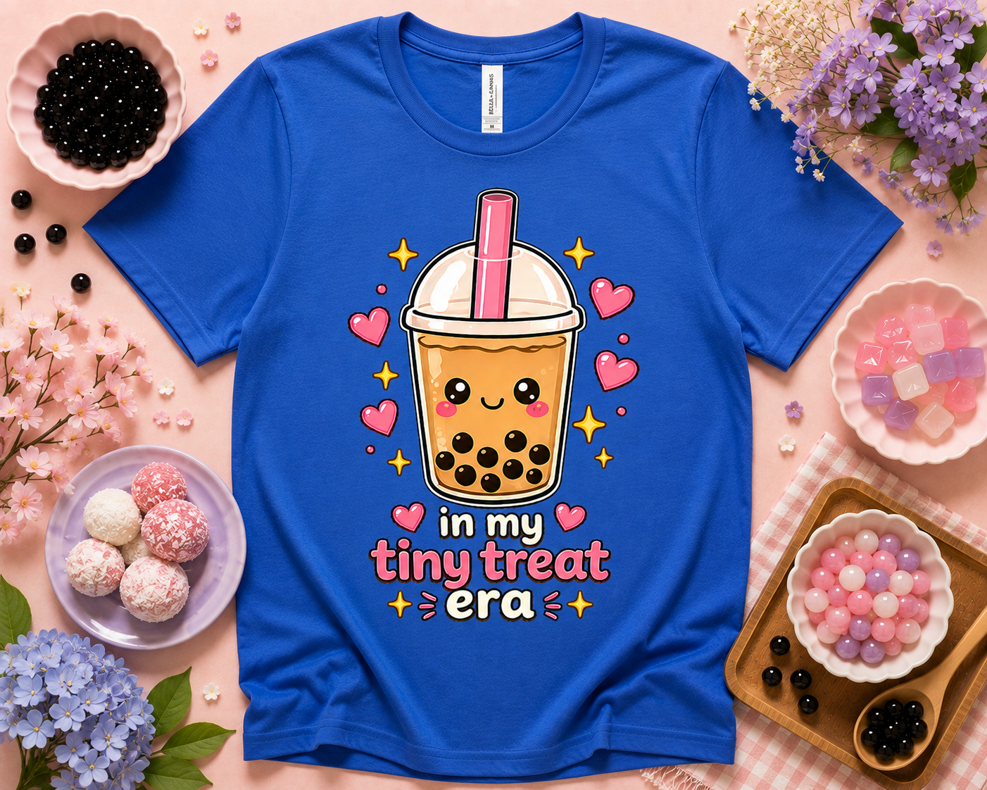 In My Tiny Treat Era True Royal Bella Canvas 3001 kawaii bubble tea graphic tee