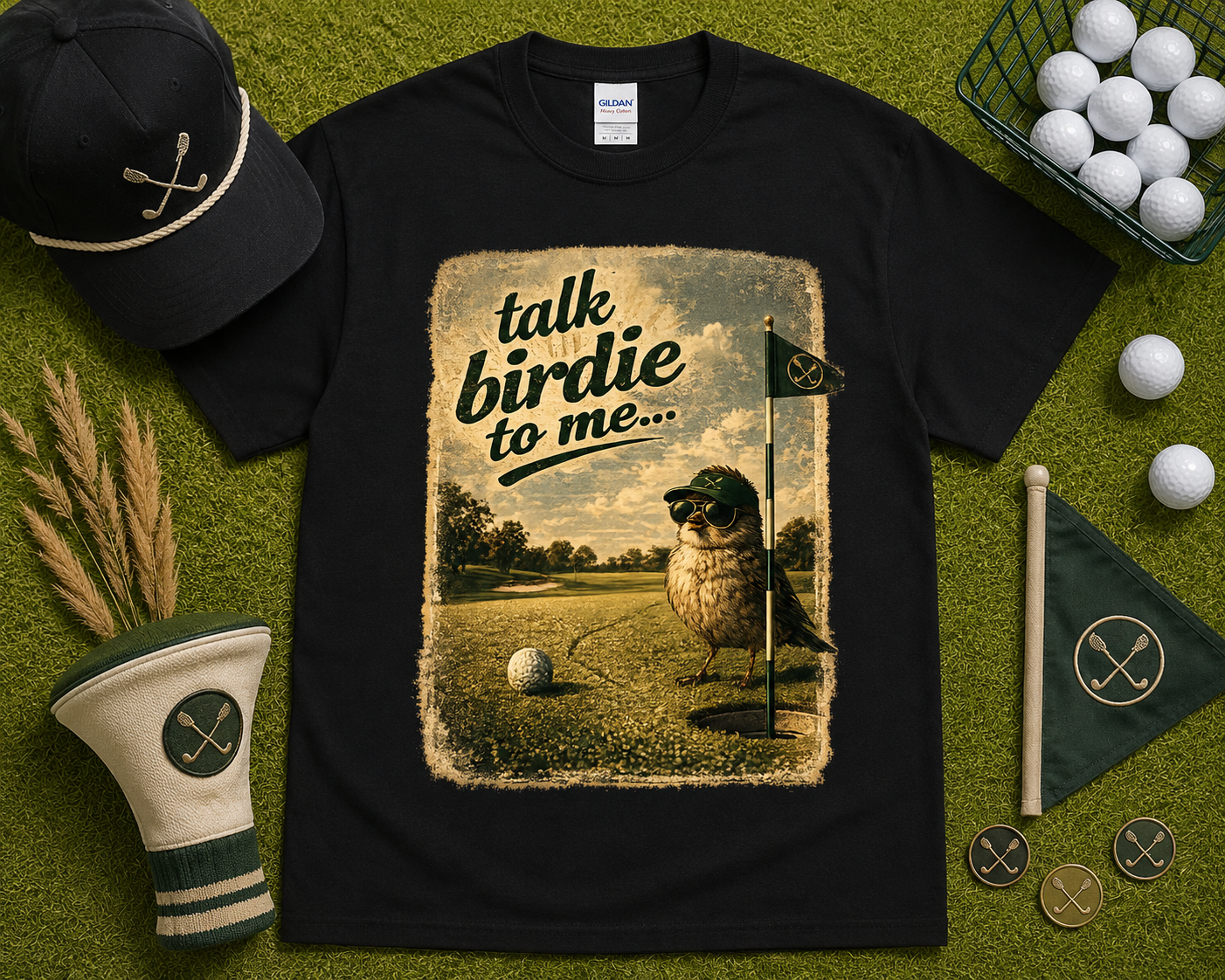Funny golf graphic tee Talk Birdie To Me bird golfer design vintage golf apparel gift for golfers