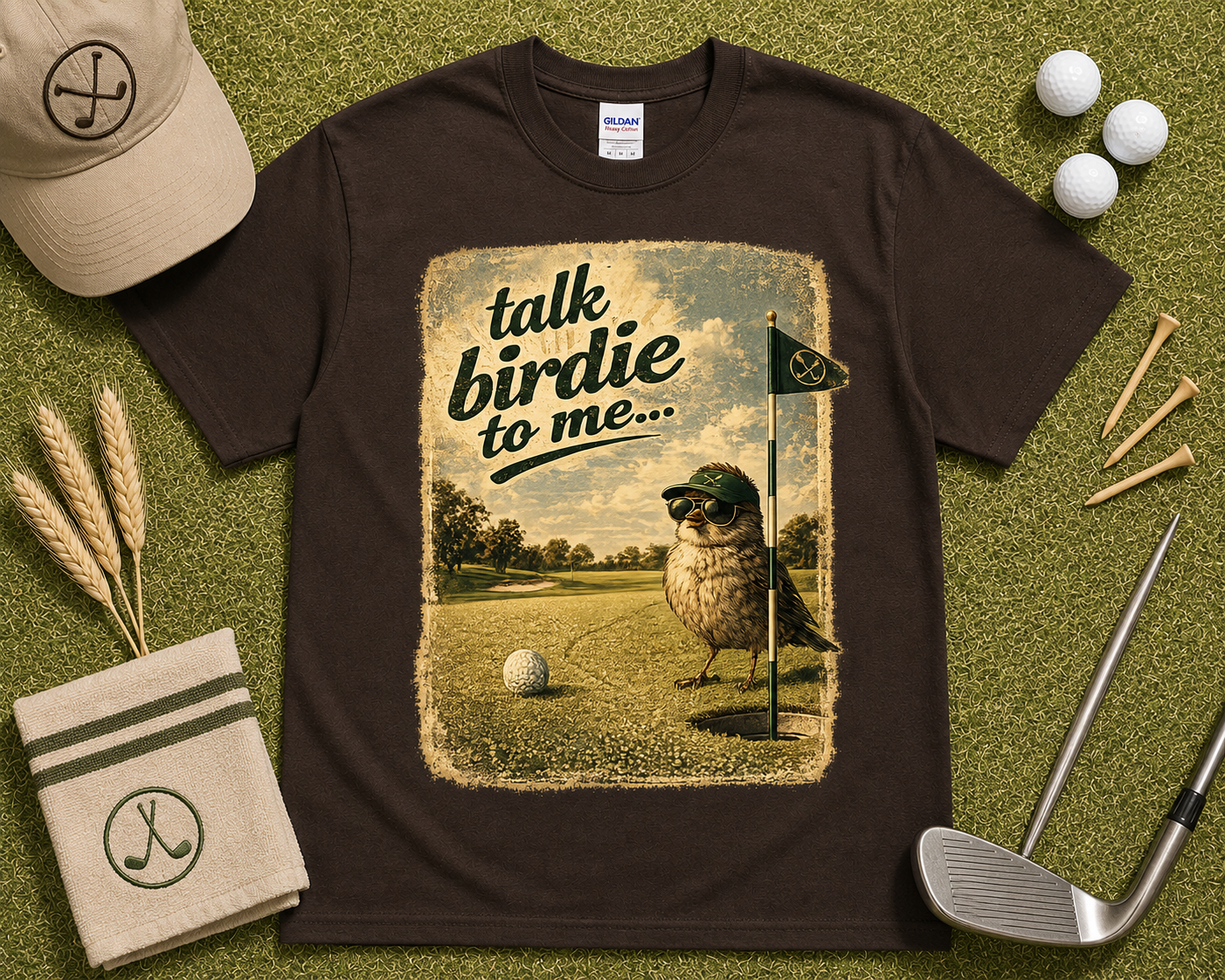 Vintage golf shirt with bird golfer graphic Talk Birdie To Me funny golf apparel gift for golf lovers