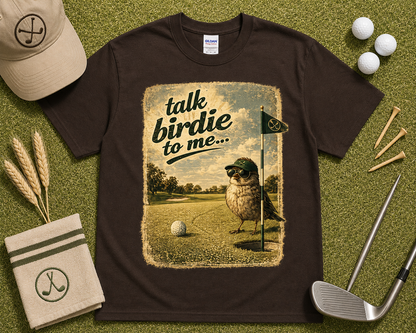 Vintage golf shirt with bird golfer graphic Talk Birdie To Me funny golf apparel gift for golf lovers