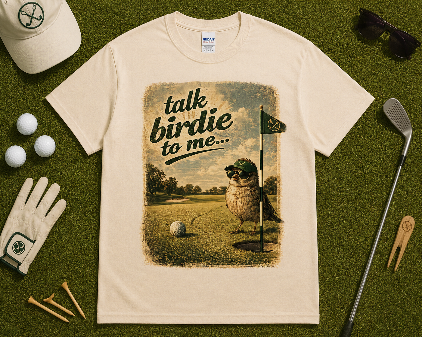 Talk Birdie To Me funny golf shirt with bird golfer graphic vintage golf apparel gift for golfers USA