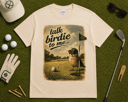 Talk Birdie To Me funny golf shirt with bird golfer graphic vintage golf apparel gift for golfers USA