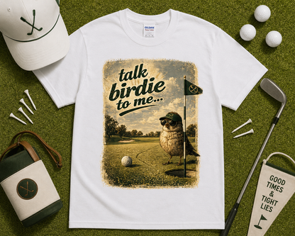 Talk Birdie To Me funny golfer shirt with birdie golf illustration golf lover gift graphic tee USA