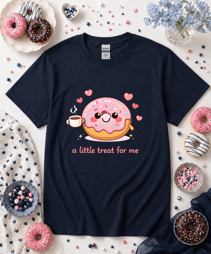 Navy A Little Treat For Me kawaii donut graphic t shirt with cozy coffee shop aesthetic