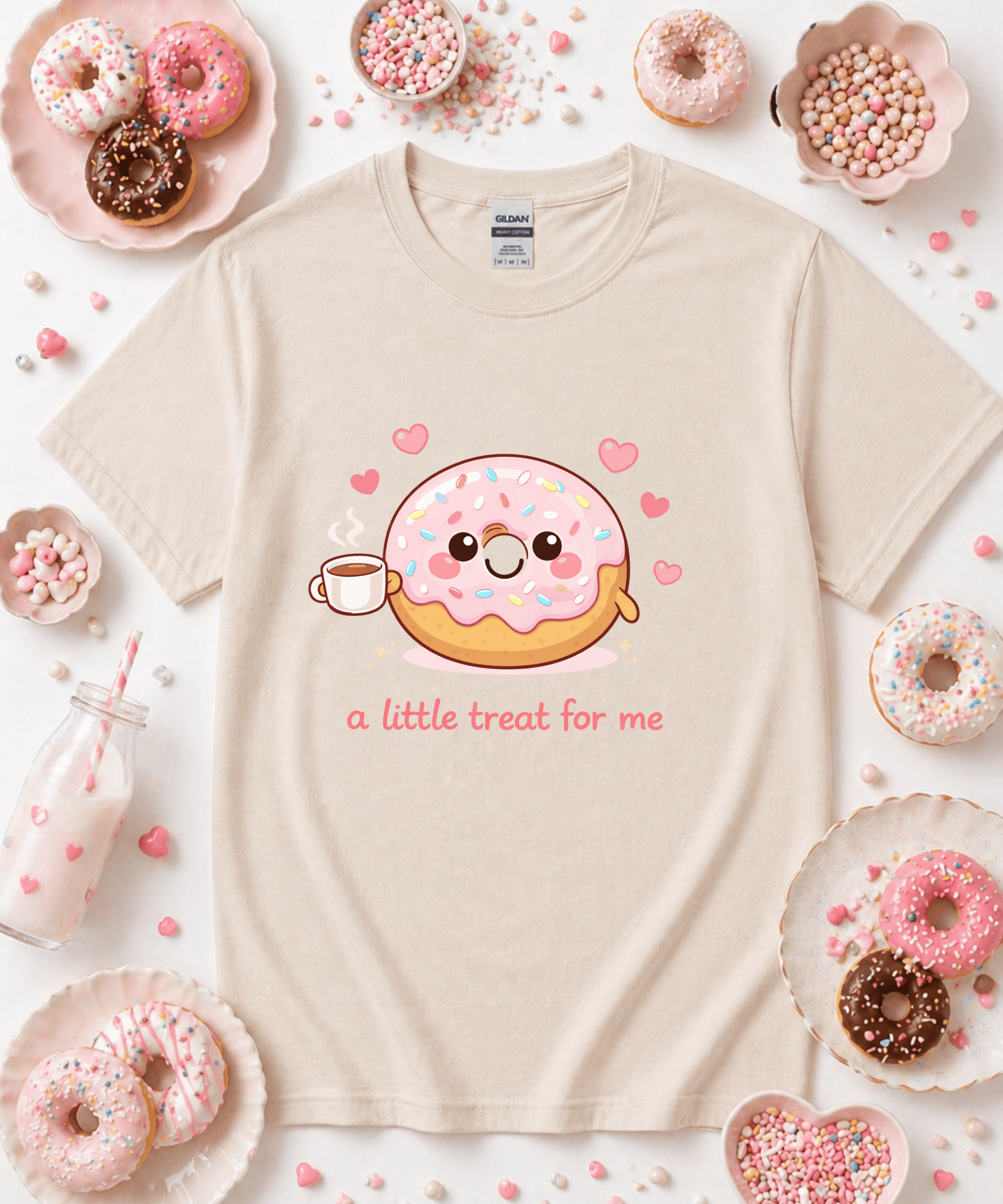 Sand A Little Treat For Me cute dessert graphic tee with smiling donut artwork