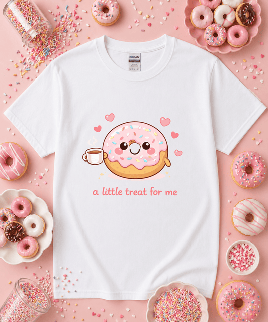 White A Little Treat For Me donut lover shirt with pastel kawaii dessert aesthetic