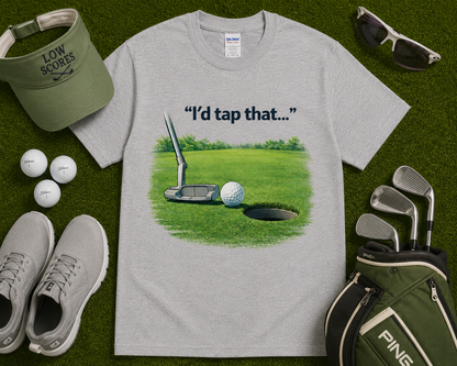 Grey funny putting golf graphic tee with humorous golf putting design