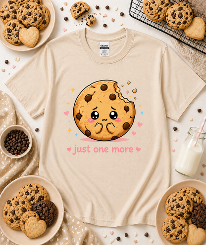 Sand Just One More cute chocolate chip cookie t shirt with cozy bakery aesthetic